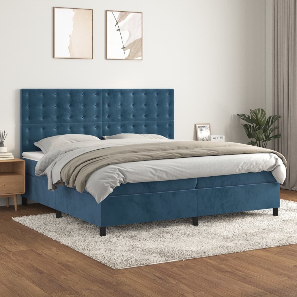 vidaXL Cama box spring con colchón terciopelo azul oscuro 200x200 cm