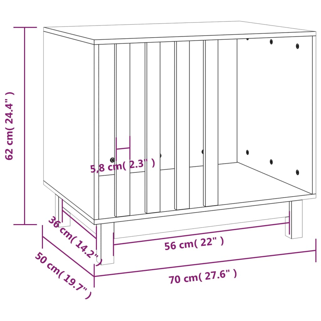 vidaXL Cama para perros madera maciza pino marrón miel 70x50x62 cm