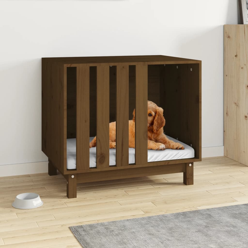 vidaXL Cama para perros madera maciza pino marrón miel 70x50x62 cm