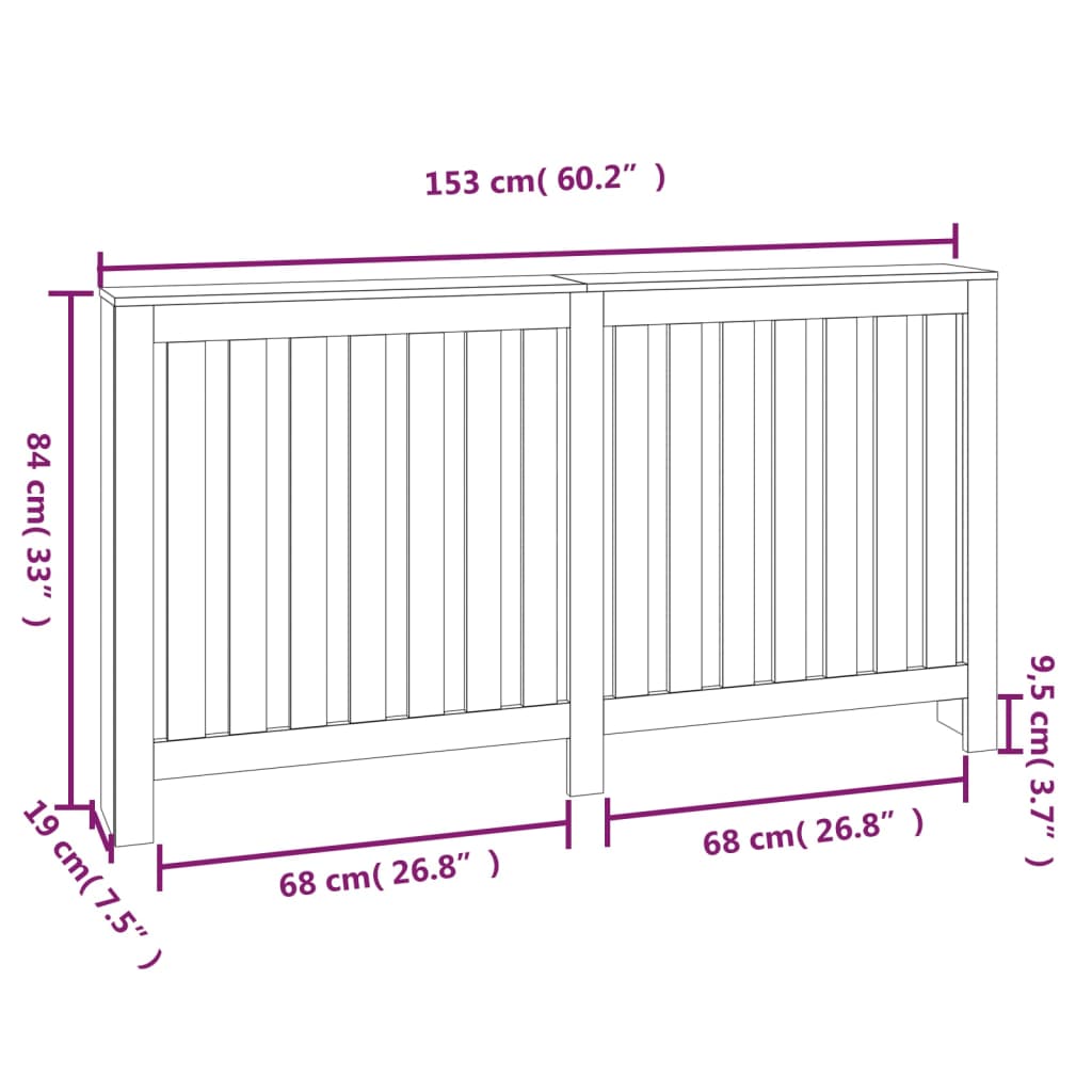 vidaXL Cubierta de radiador madera maciza de pino 153x19x84 cm