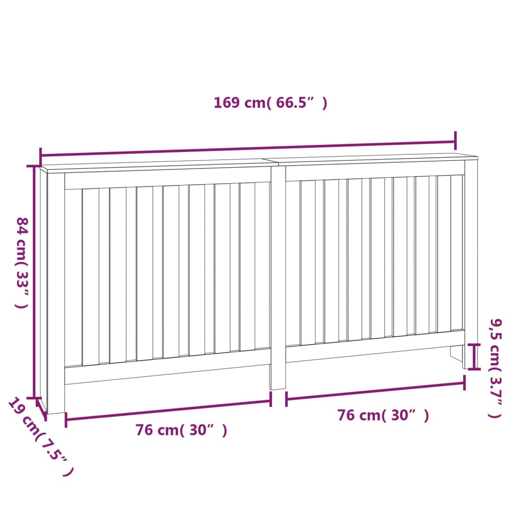 vidaXL Cubierta de radiador madera maciza de pino 169x19x84 cm