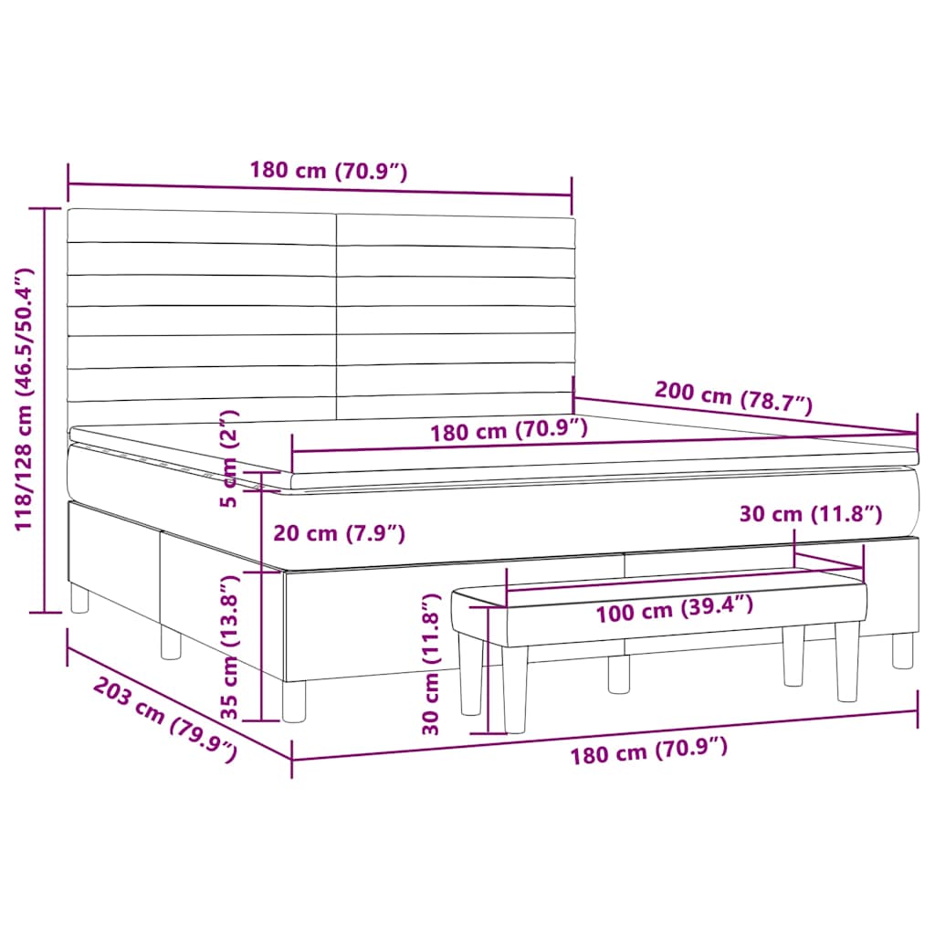 vidaXL Cama box spring con colchón tela marrón oscuro 180x200 cm