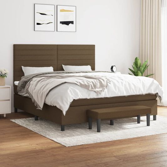 vidaXL Cama box spring con colchón tela marrón oscuro 180x200 cm