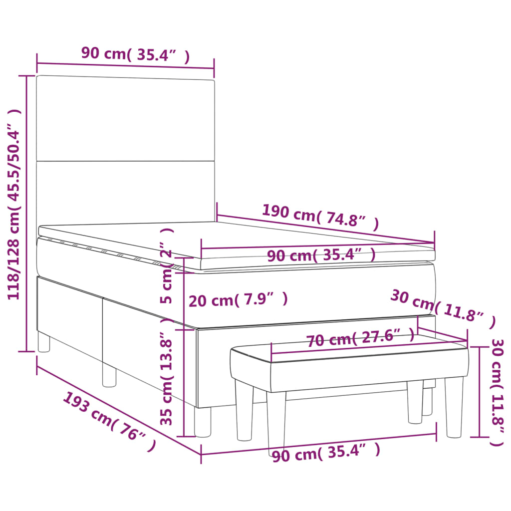 vidaXL Cama box spring con colchón tela gris claro 90x190 cm