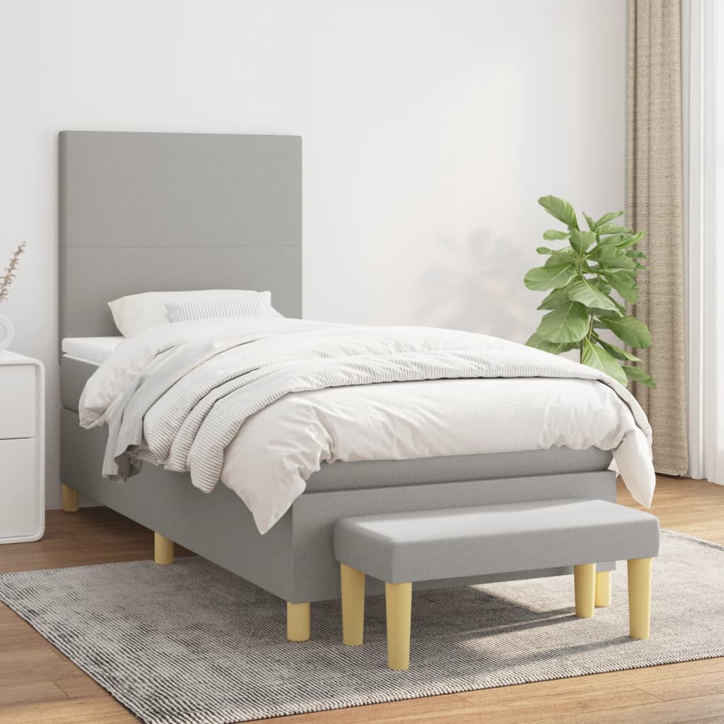 vidaXL Cama box spring con colchón tela gris claro 90x190 cm