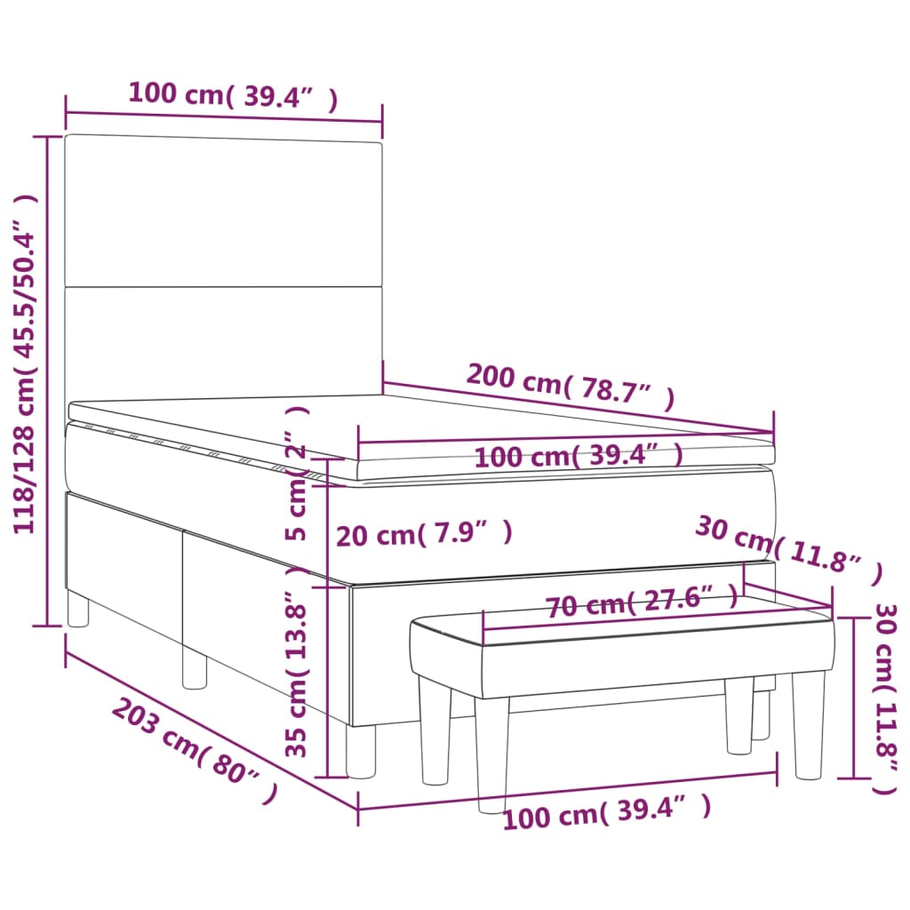 vidaXL Cama box spring con colchón tela marrón oscuro 100x200 cm