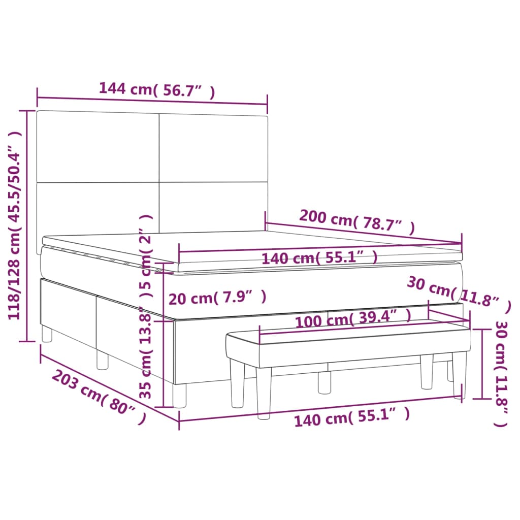 vidaXL Cama box spring con colchón tela gris claro 140x200 cm