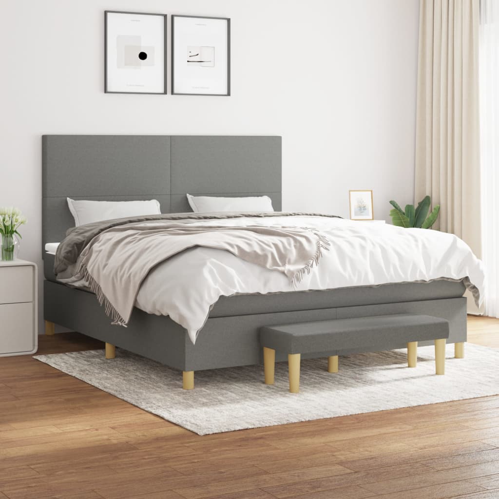 vidaXL Cama box spring con colchón tela gris oscuro 160x200 cm