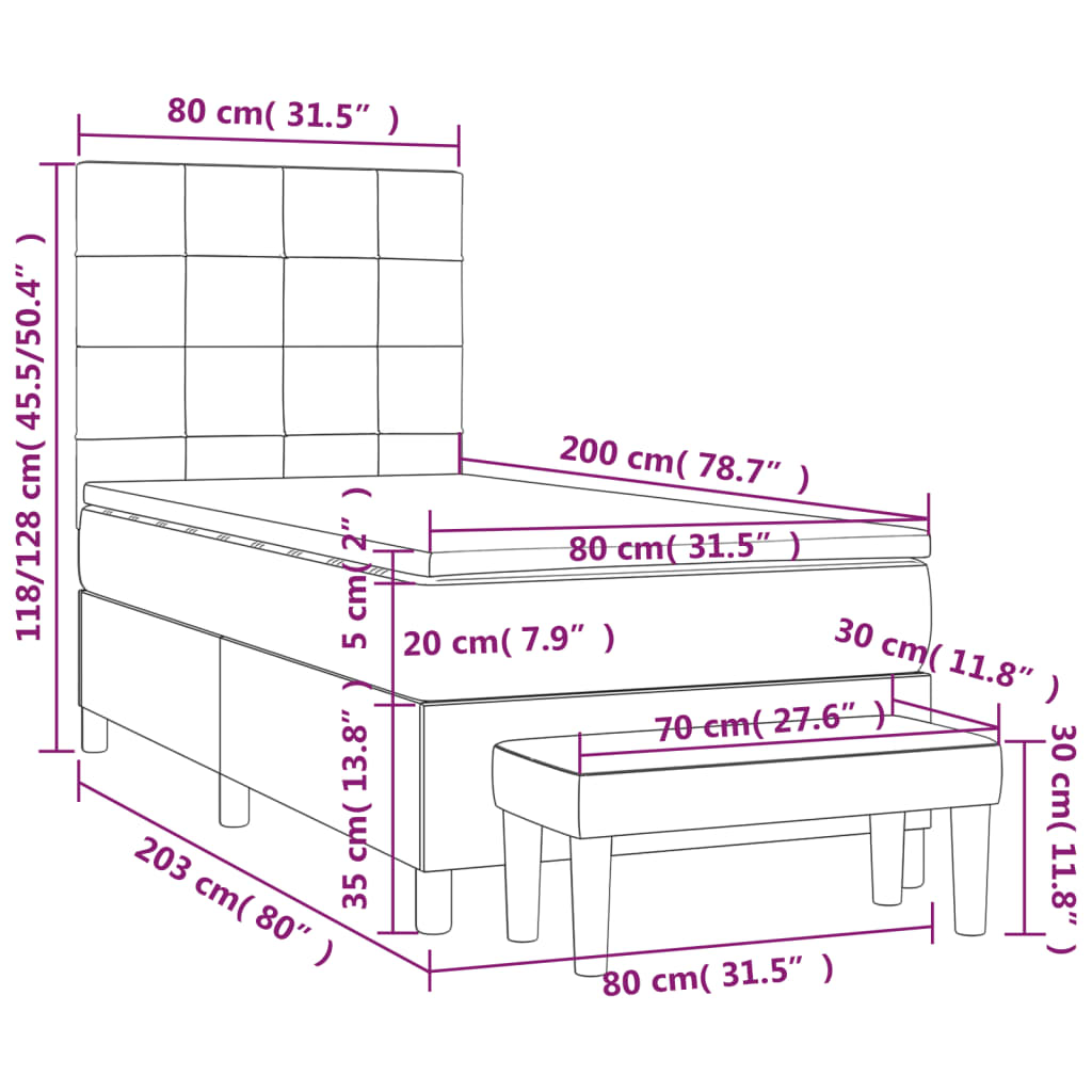 vidaXL Cama box spring con colchón tela negro 80x200 cm