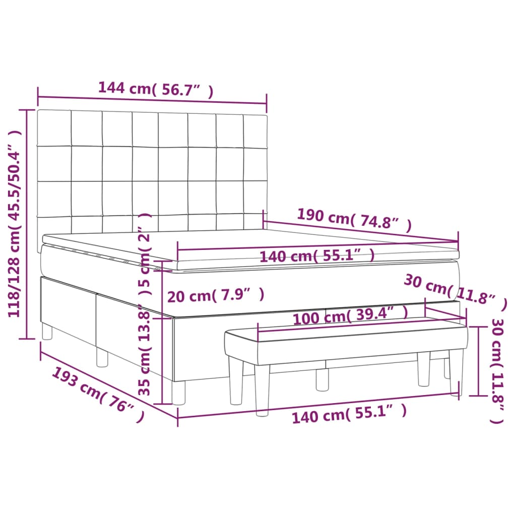 vidaXL Cama box spring con colchón tela negro 140x190 cm