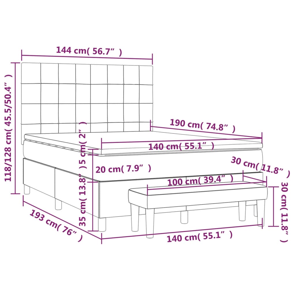 vidaXL Cama box spring con colchón tela marrón oscuro 140x190 cm