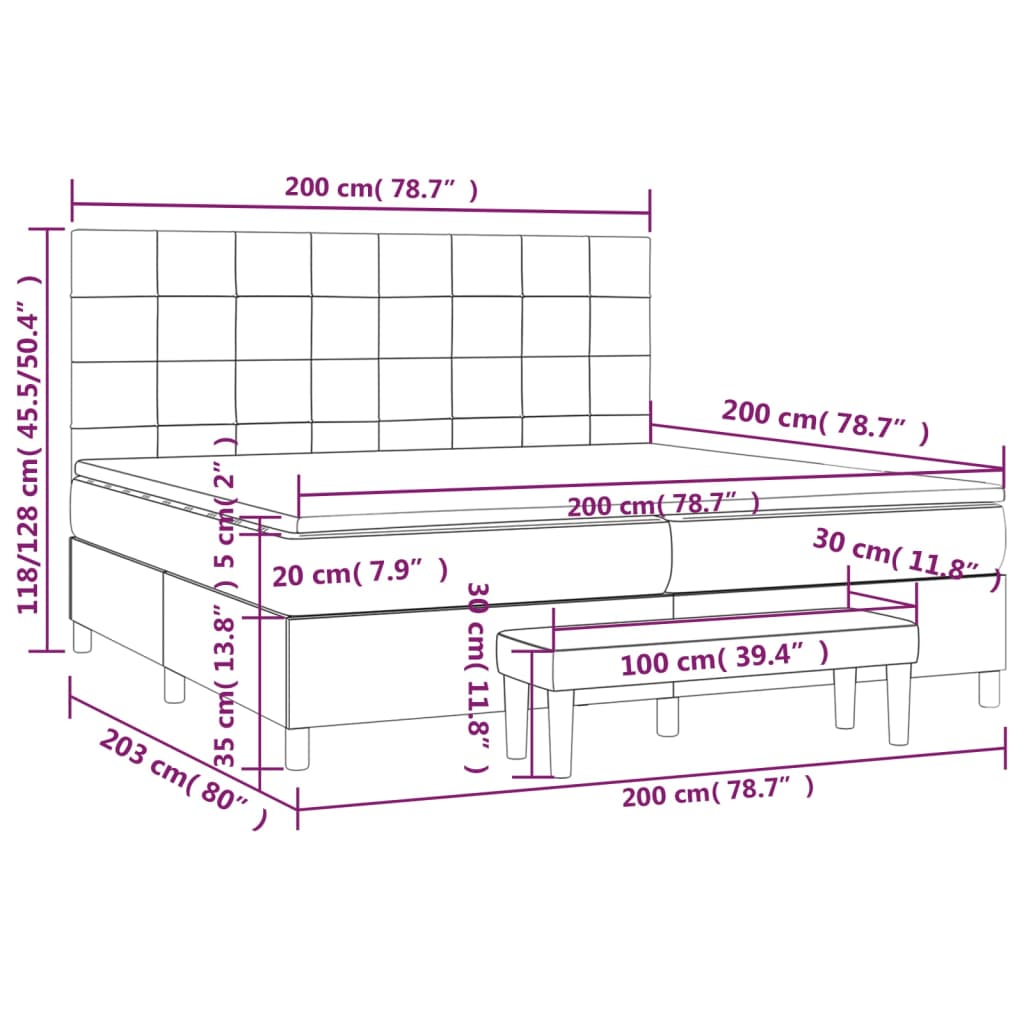 vidaXL Cama box spring con colchón tela gris claro 200x200 cm