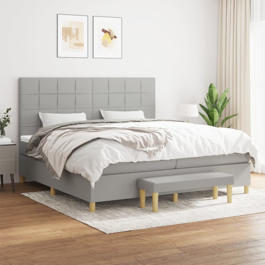 vidaXL Cama box spring con colchón tela gris claro 200x200 cm