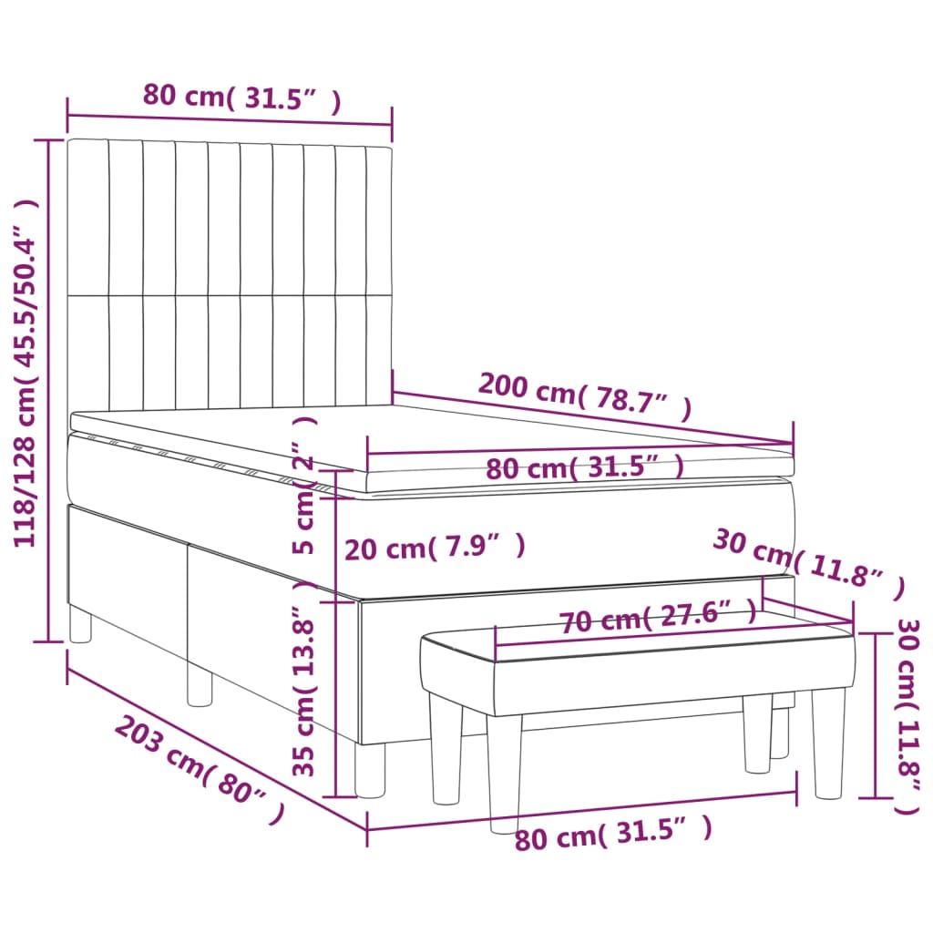 vidaXL Cama box spring con colchón tela gris oscuro 80x200 cm