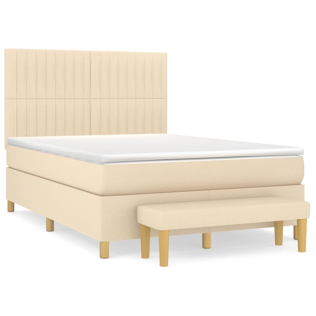 vidaXL Cama box spring con colchón tela color crema 140x190 cm