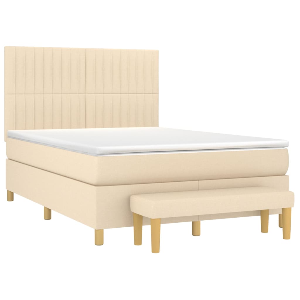 vidaXL Cama box spring con colchón tela color crema 140x190 cm