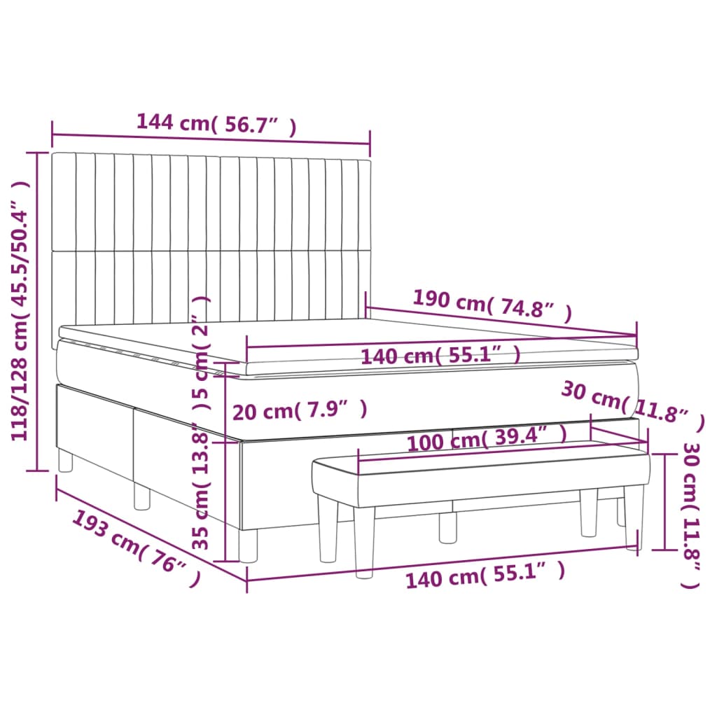 vidaXL Cama box spring con colchón tela color crema 140x190 cm