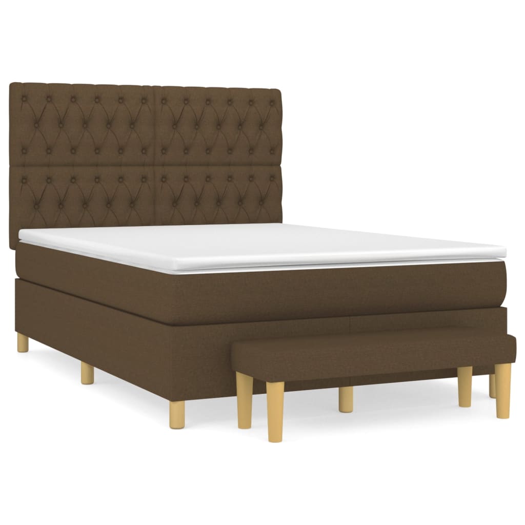 vidaXL Cama box spring con colchón tela marrón oscuro 140x190 cm