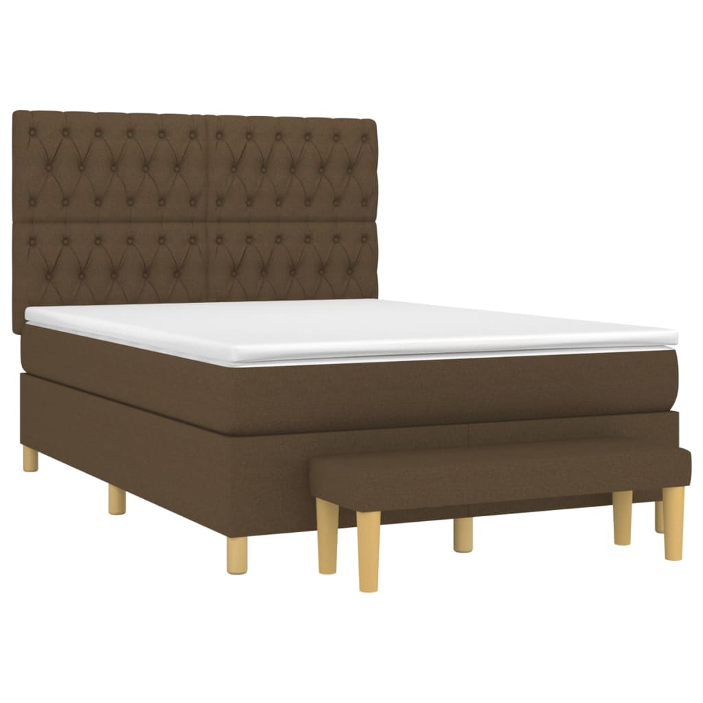 vidaXL Cama box spring con colchón tela marrón oscuro 140x190 cm