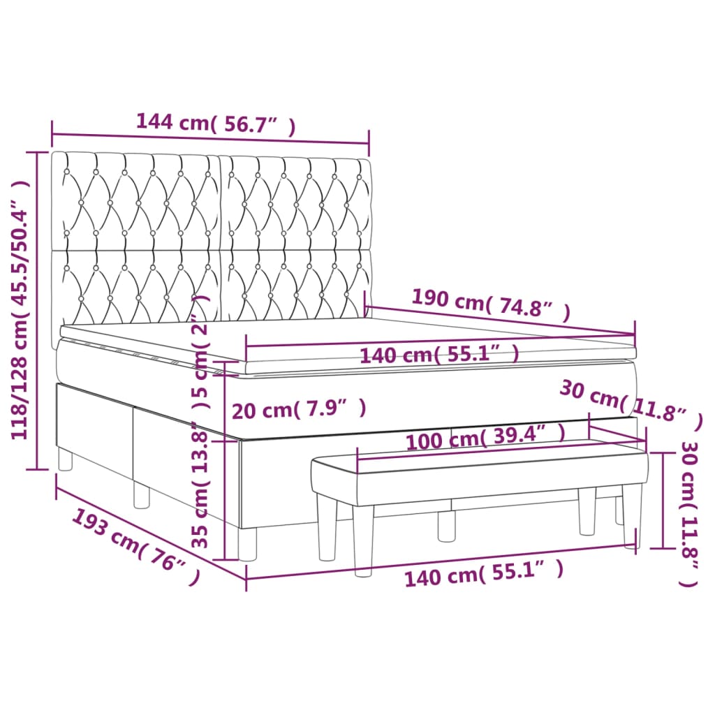 vidaXL Cama box spring con colchón tela marrón oscuro 140x190 cm