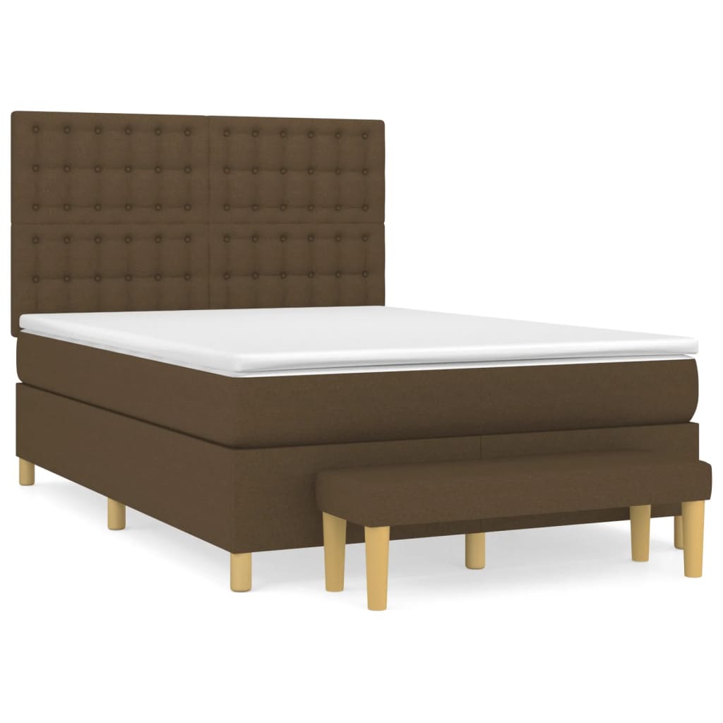 vidaXL Cama box spring con colchón tela marrón oscuro 140x200 cm