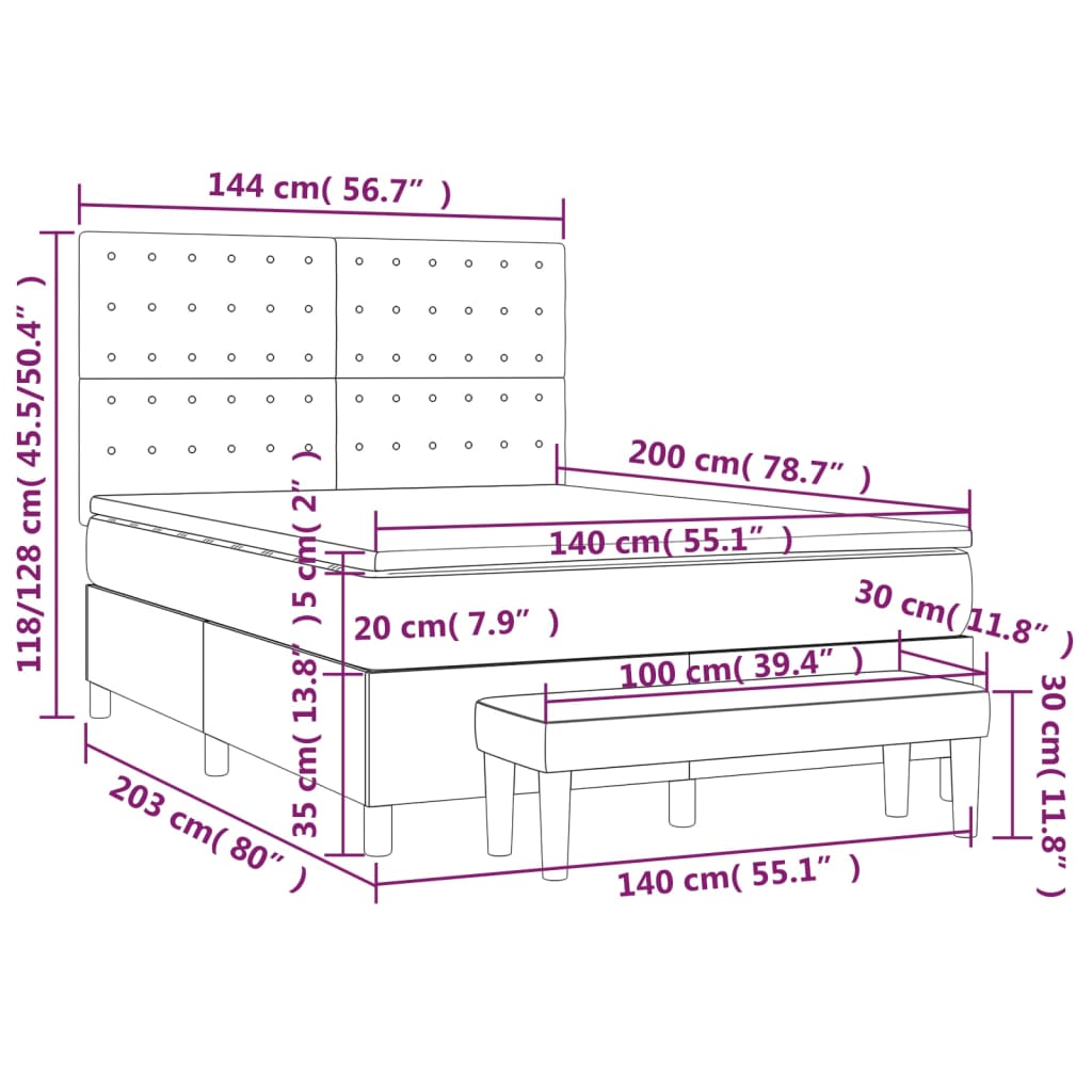 vidaXL Cama box spring con colchón tela marrón oscuro 140x200 cm