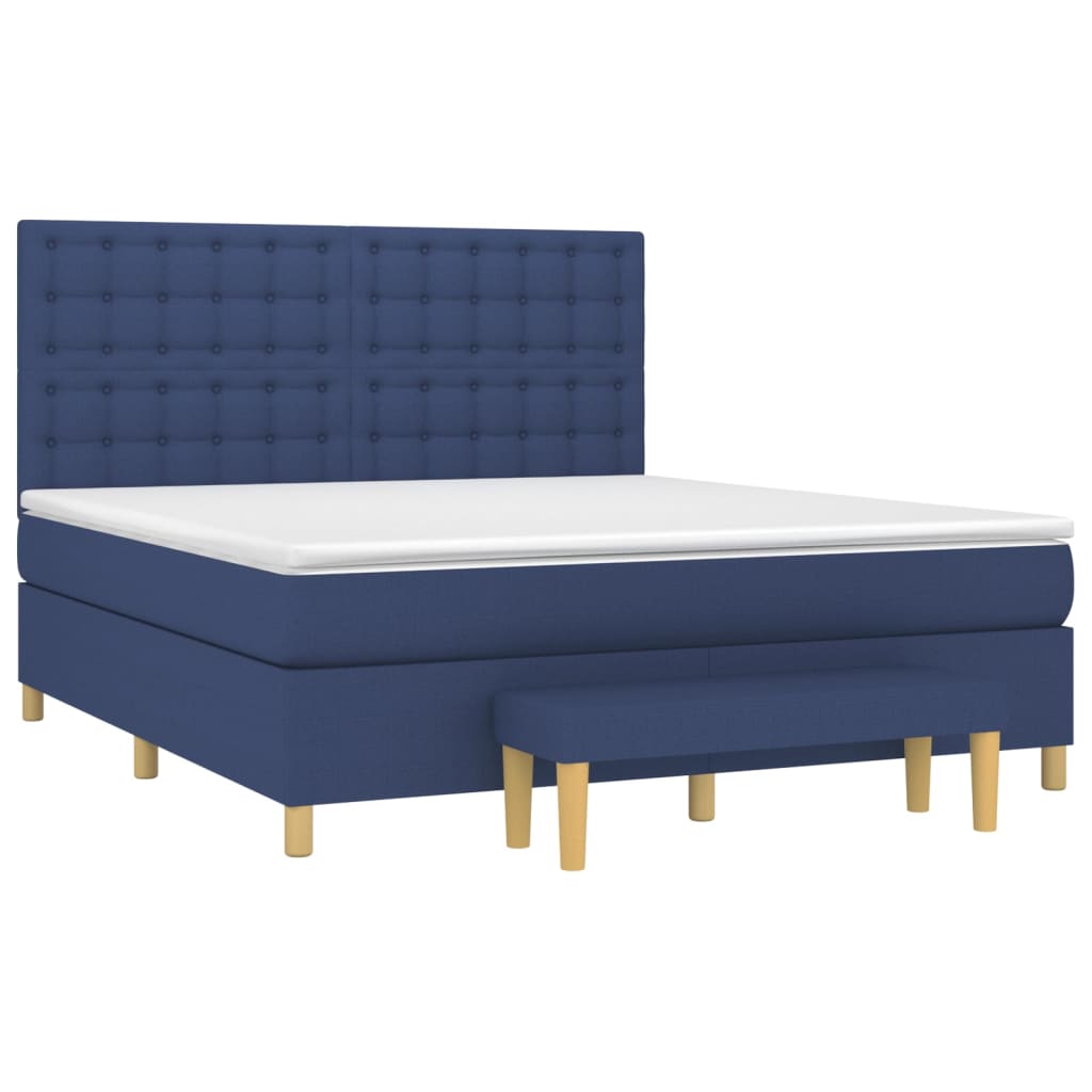 vidaXL Cama box spring con colchón tela azul 160x200 cm