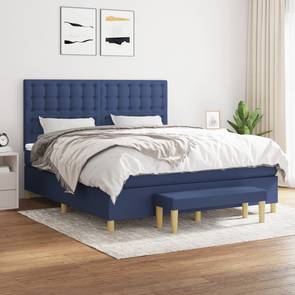 vidaXL Cama box spring con colchón tela azul 160x200 cm