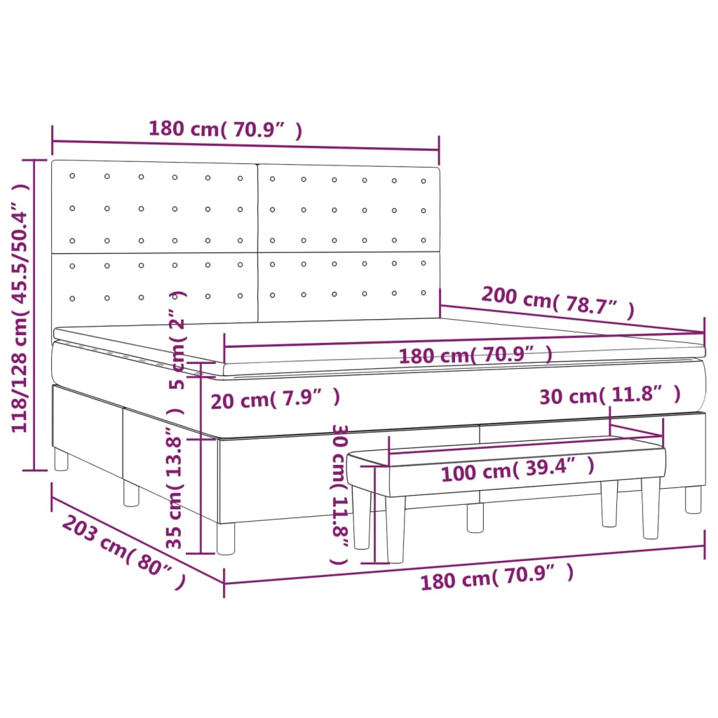 vidaXL Cama box spring con colchón tela marrón oscuro 180x200 cm