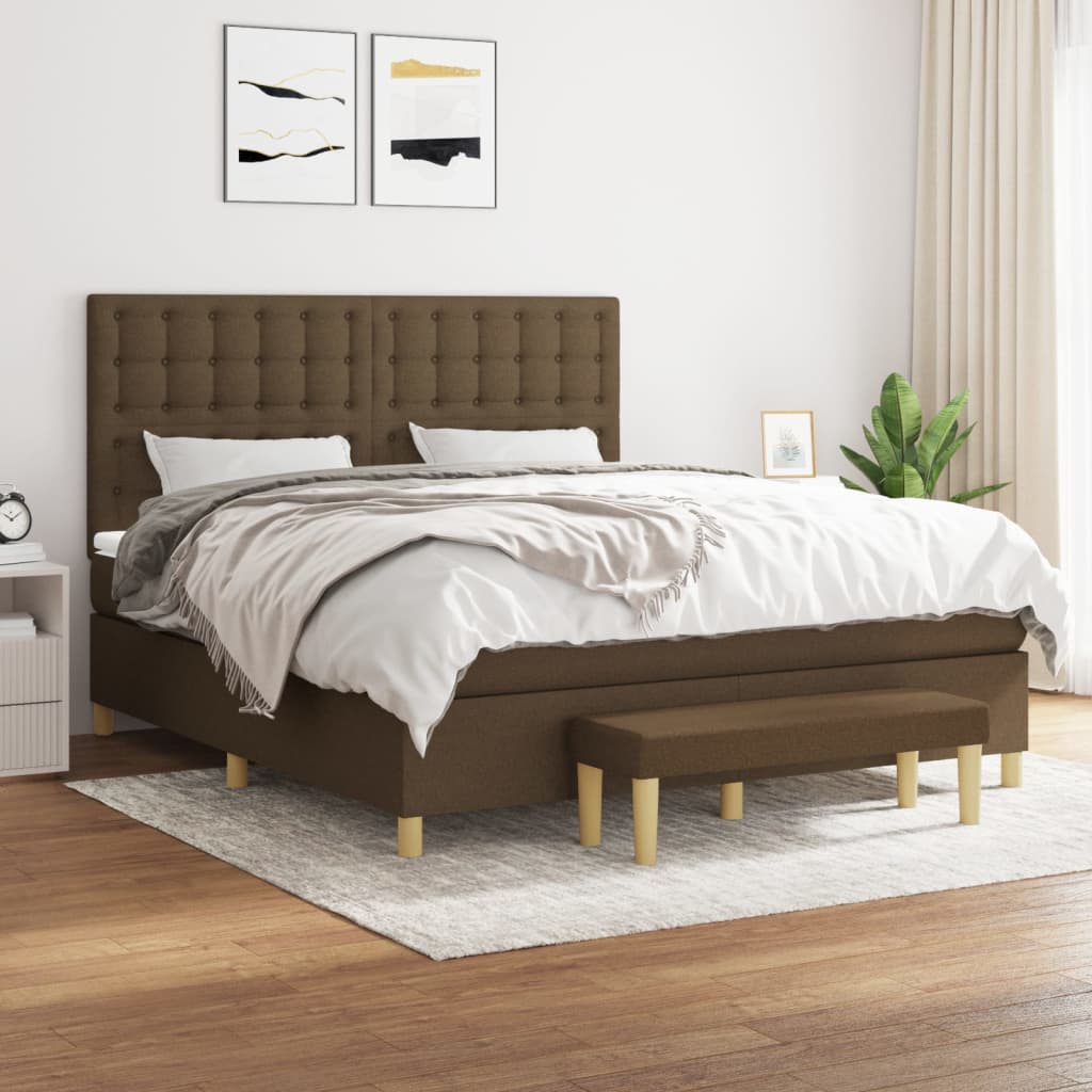 vidaXL Cama box spring con colchón tela marrón oscuro 180x200 cm