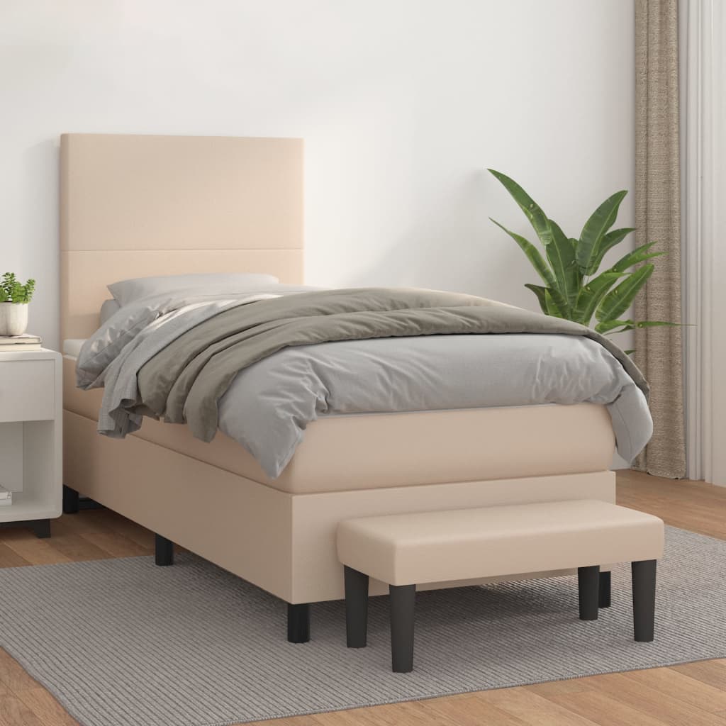 vidaXL Cama box spring con colchón cuero sintético capuchino 80x200 cm