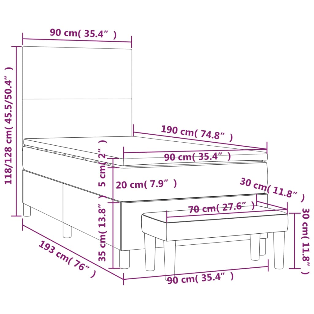 vidaXL Cama box spring con colchón cuero sintético gris 90x190 cm