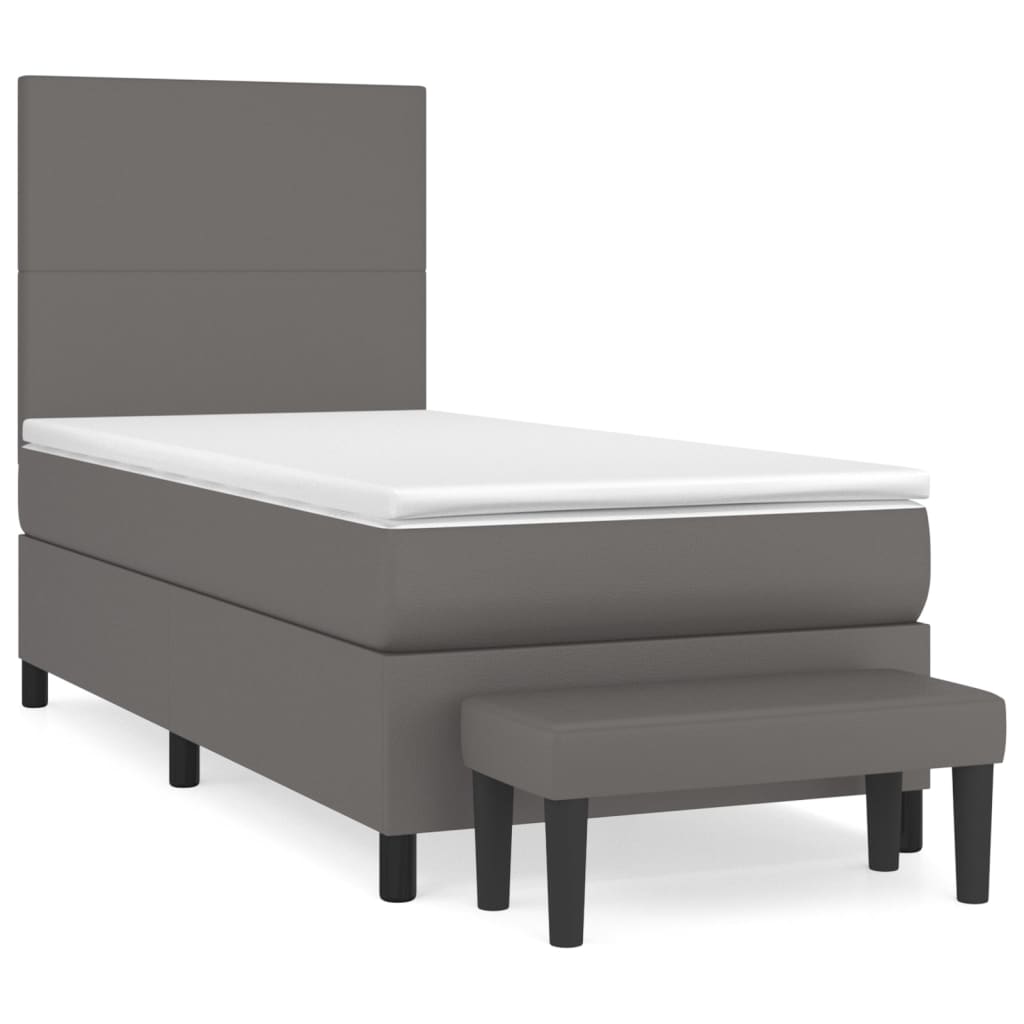 vidaXL Cama box spring con colchón cuero sintético gris 90x200 cm