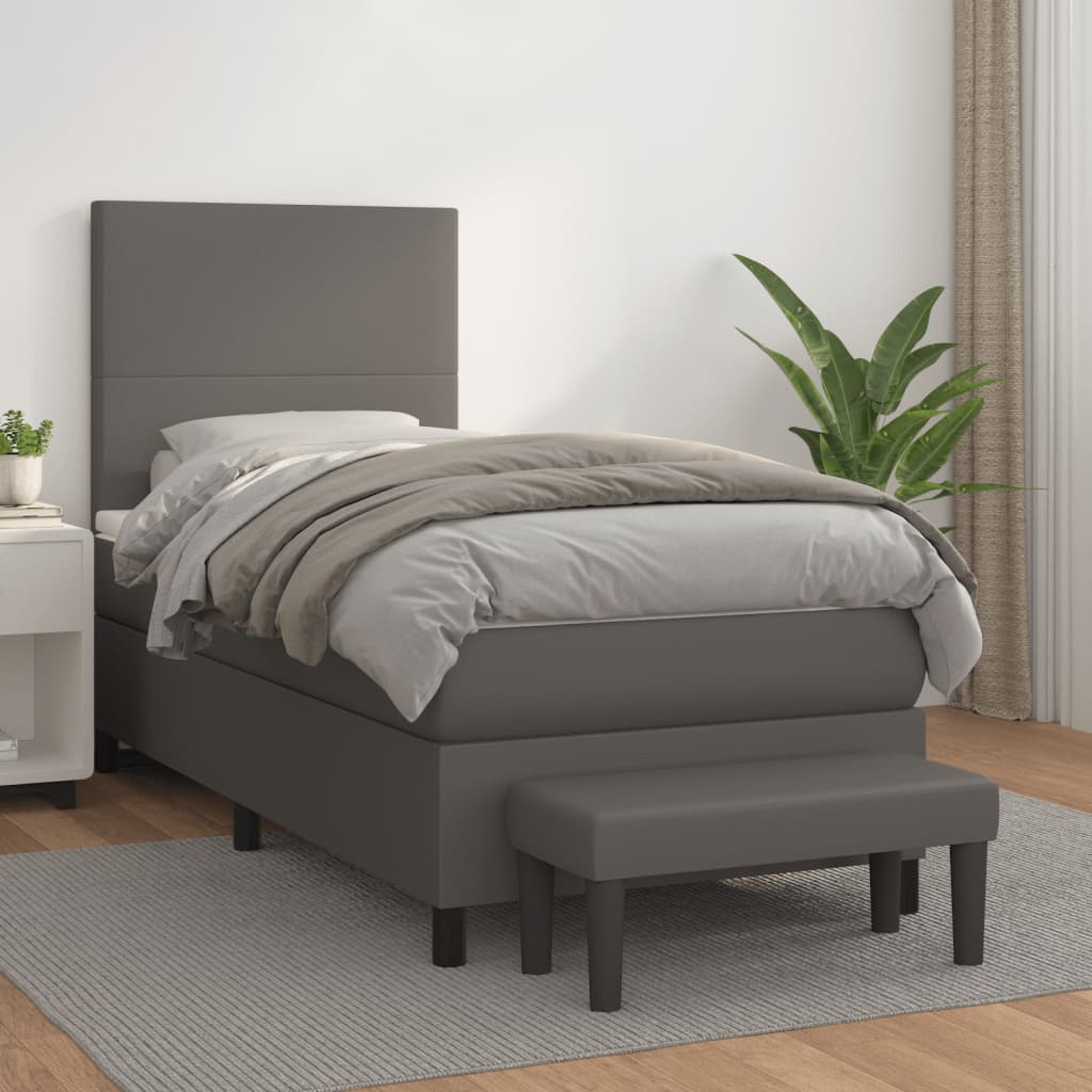 vidaXL Cama box spring con colchón cuero sintético gris 90x200 cm