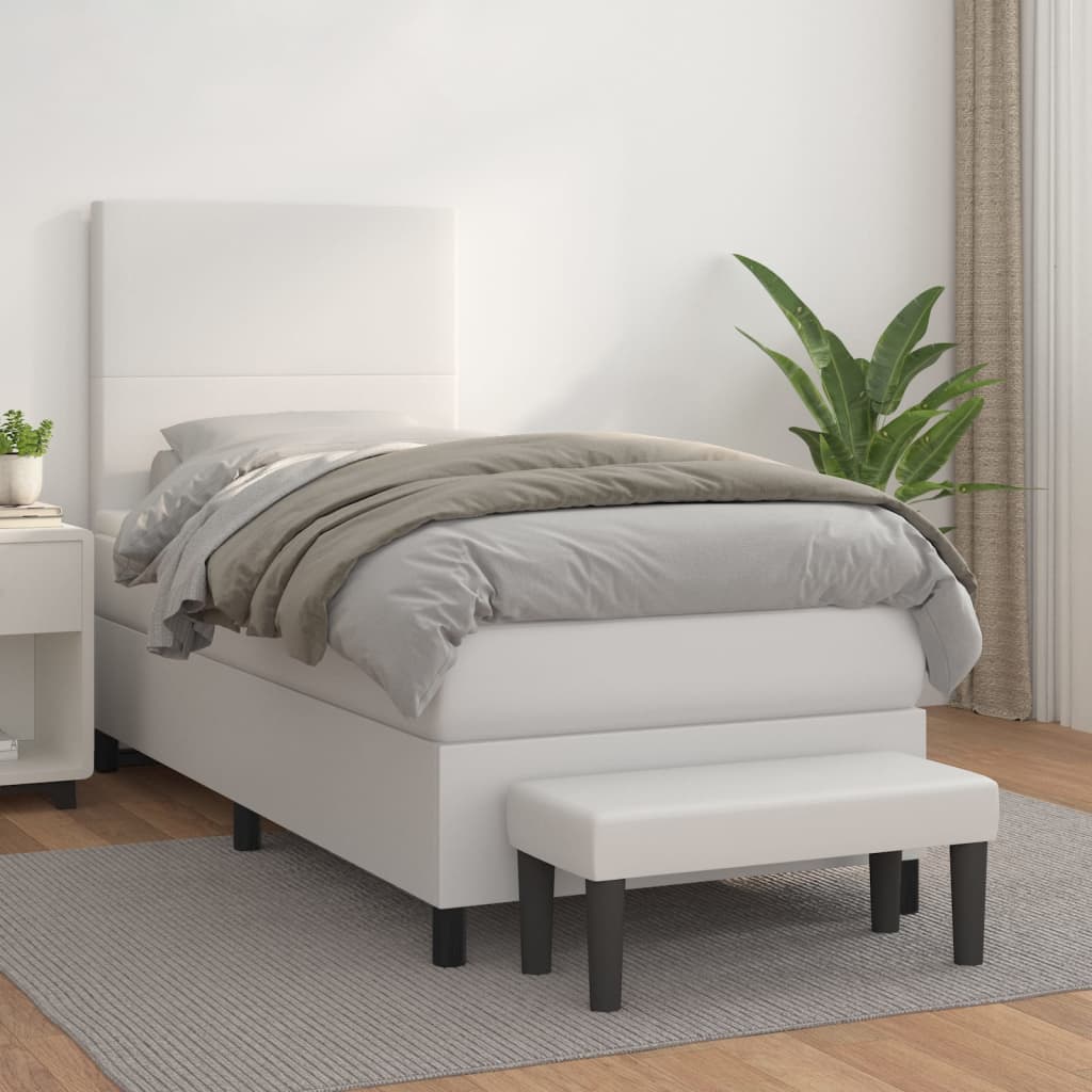 vidaXL Cama box spring con colchón cuero sintético blanco 100x200 cm