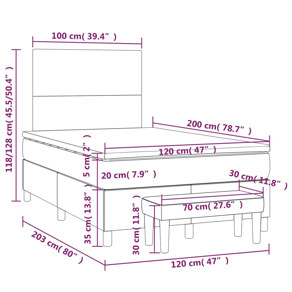 vidaXL Cama box spring con colchón cuero sintético negro 120x200 cm