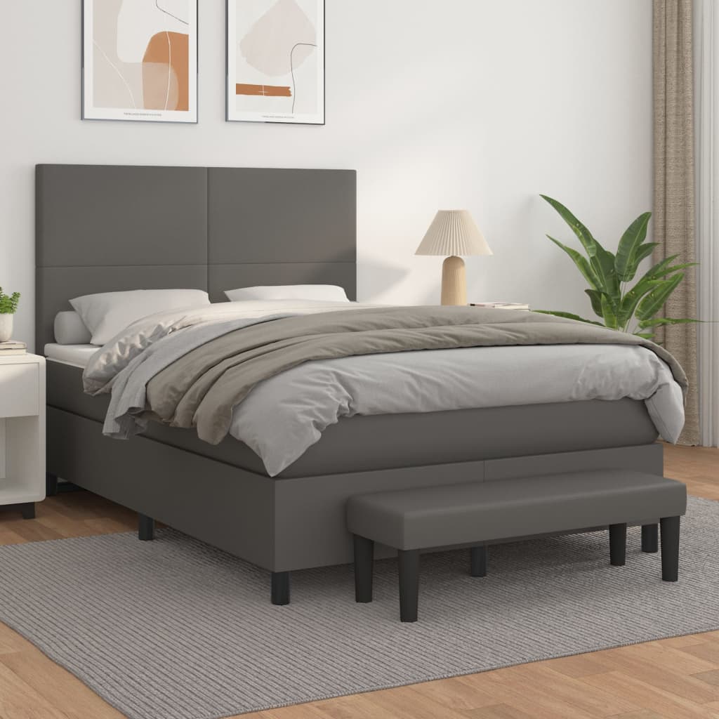 vidaXL Cama box spring con colchón cuero sintético gris 140x200 cm