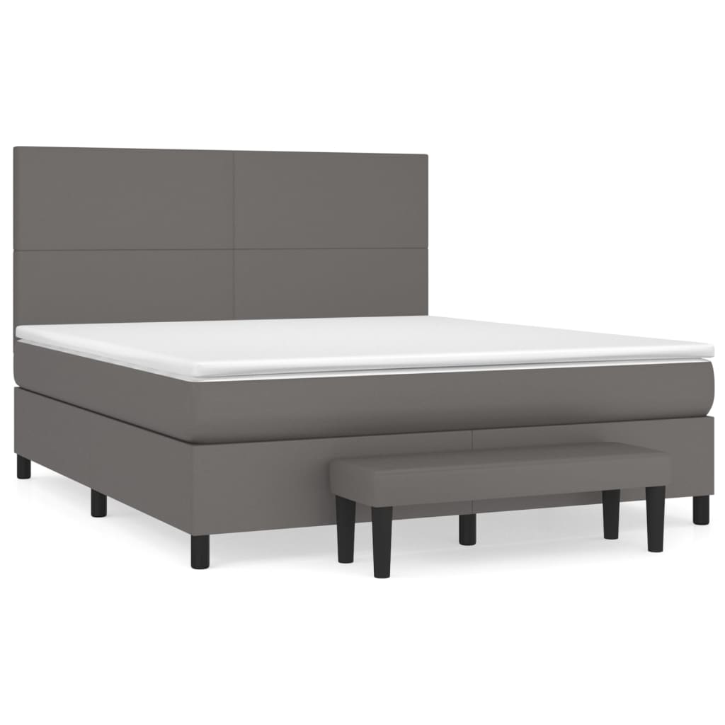 vidaXL Cama box spring con colchón cuero sintético gris 160x200 cm