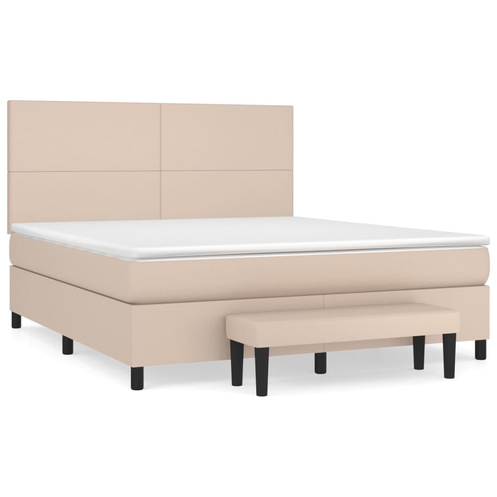 vidaXL Cama box spring con colchón cuero sintético capuchino 180x200cm