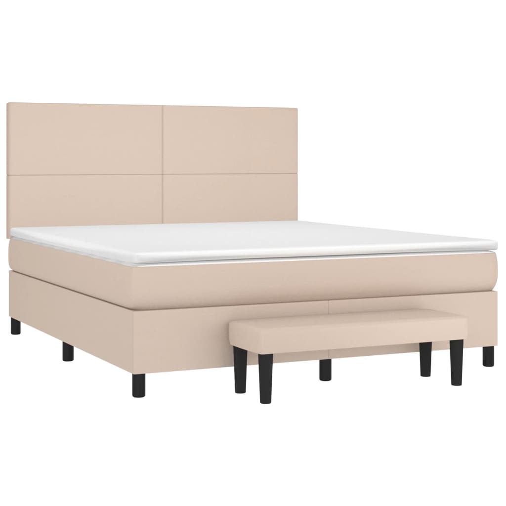 vidaXL Cama box spring con colchón cuero sintético capuchino 180x200cm