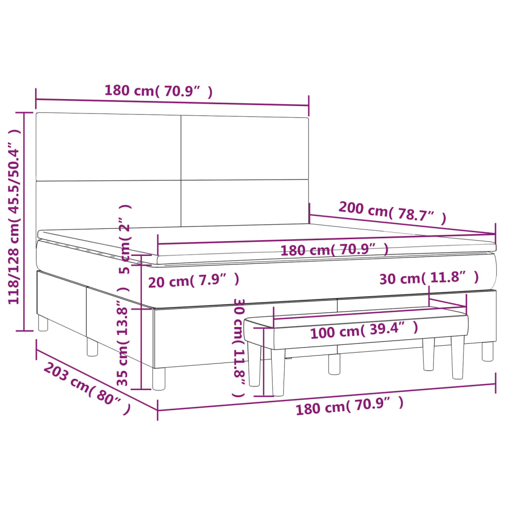 vidaXL Cama box spring con colchón cuero sintético capuchino 180x200cm