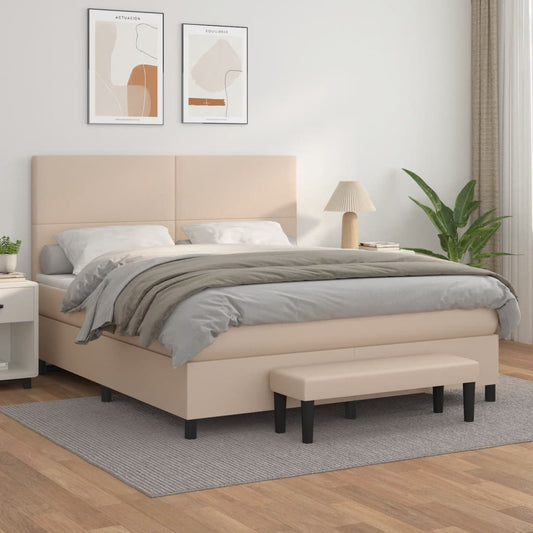 vidaXL Cama box spring con colchón cuero sintético capuchino 180x200cm