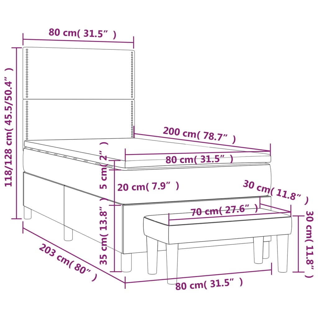 vidaXL Cama box spring con colchón cuero sintético gris 80x200 cm