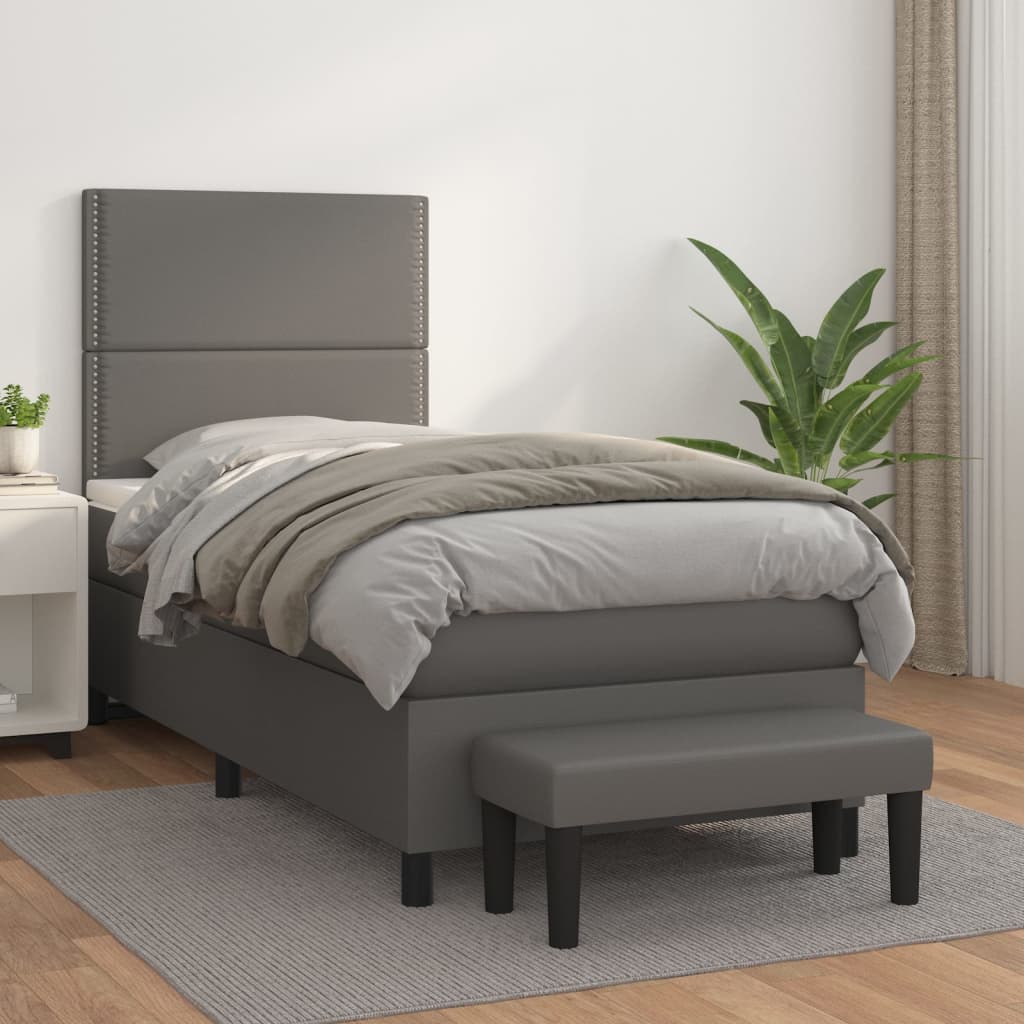 vidaXL Cama box spring con colchón cuero sintético gris 80x200 cm