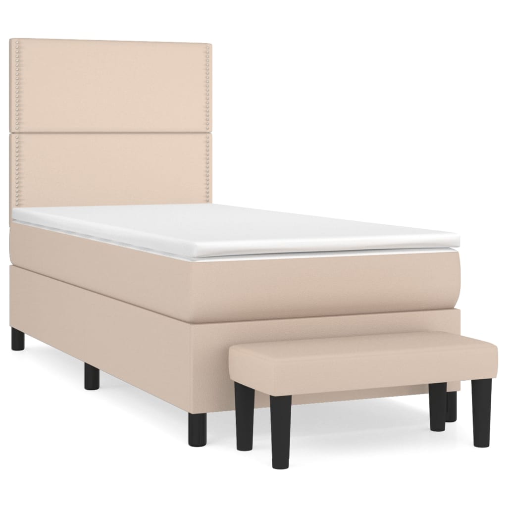 vidaXL Cama box spring con colchón cuero sintético capuchino 80x200 cm