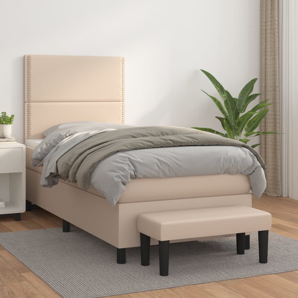 vidaXL Cama box spring con colchón cuero sintético capuchino 80x200 cm