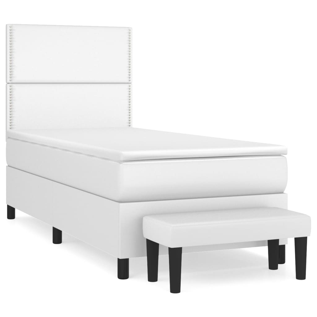 vidaXL Cama box spring con colchón cuero sintético blanco 100x200 cm