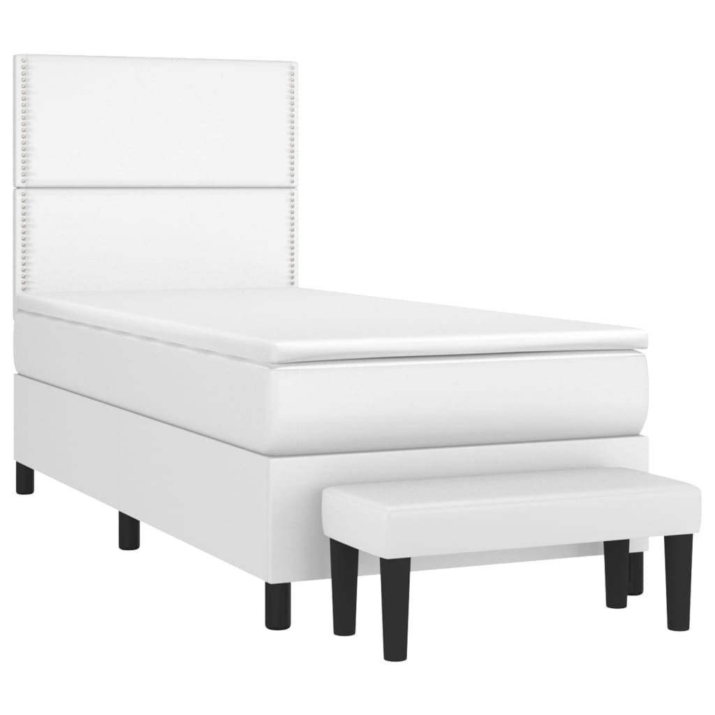 vidaXL Cama box spring con colchón cuero sintético blanco 100x200 cm