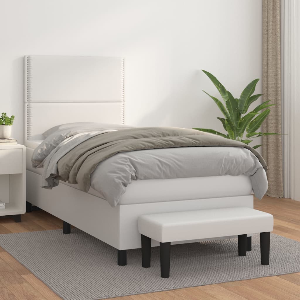 vidaXL Cama box spring con colchón cuero sintético blanco 100x200 cm