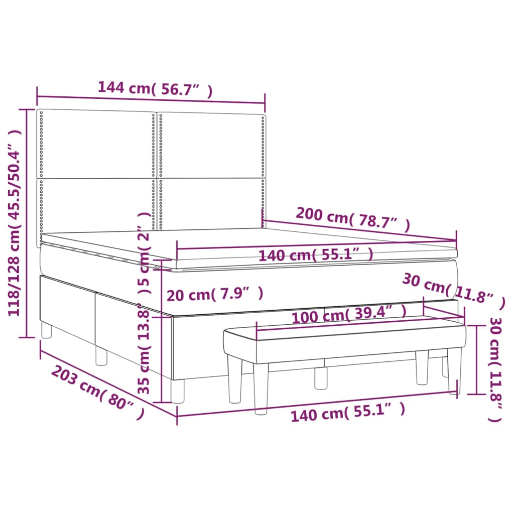 vidaXL Cama box spring con colchón cuero sintético gris 140x200 cm